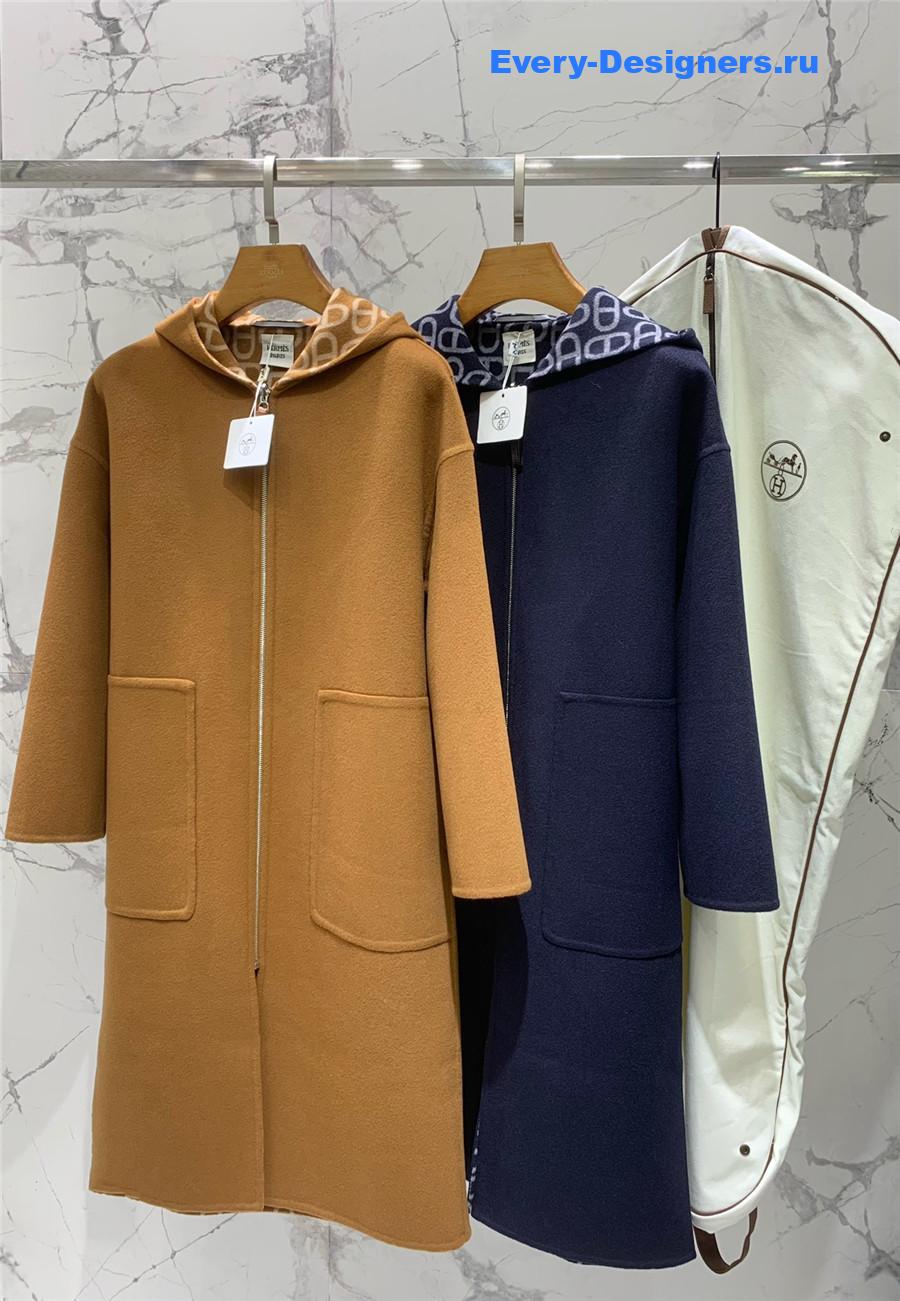 H**me5 navy double cashmere long coat