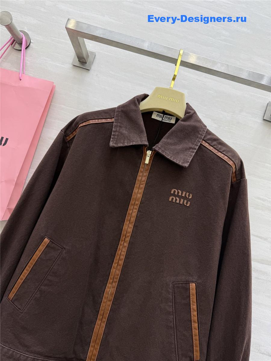 Miu Miu Cocoa Brown Jacquard Canvas Blouson Jacket