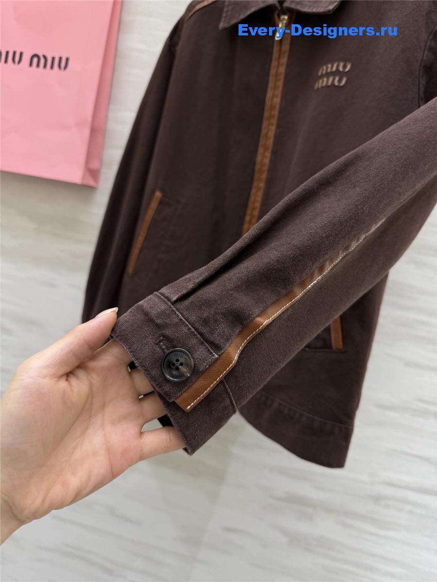 Miu Miu Cocoa Brown Jacquard Canvas Blouson Jacket