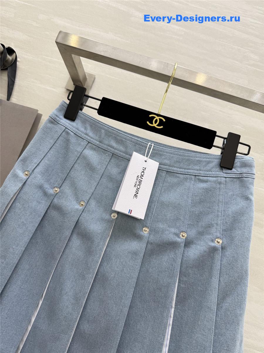 Thom Browne Denim Combo Dropped Back Pleated Skirt