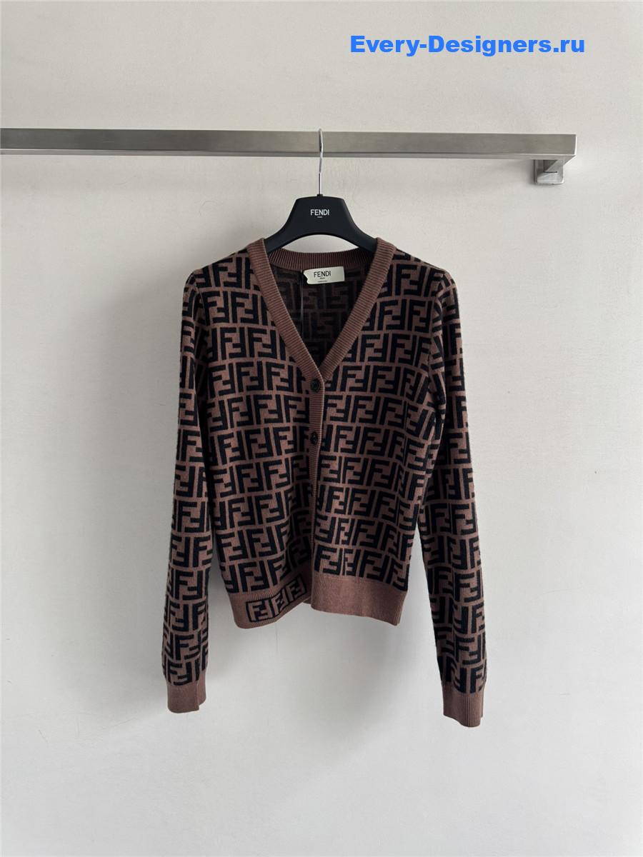 F**di brown ff v-neck cotton cardigan