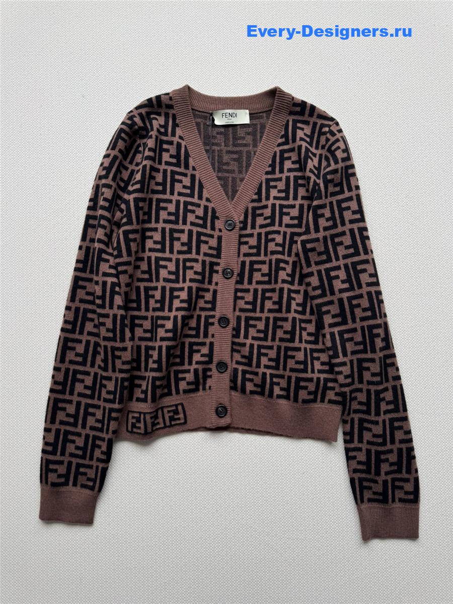 F**di brown ff v-neck cotton cardigan