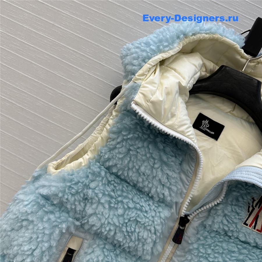 Moncler Grenoble Blue Teddy Fleece Hooded Down Vest