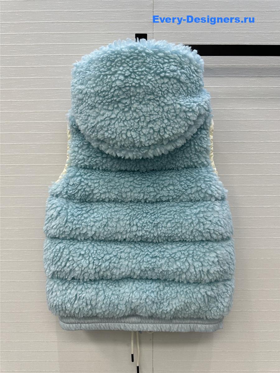 Moncler Grenoble Blue Teddy Fleece Hooded Down Vest