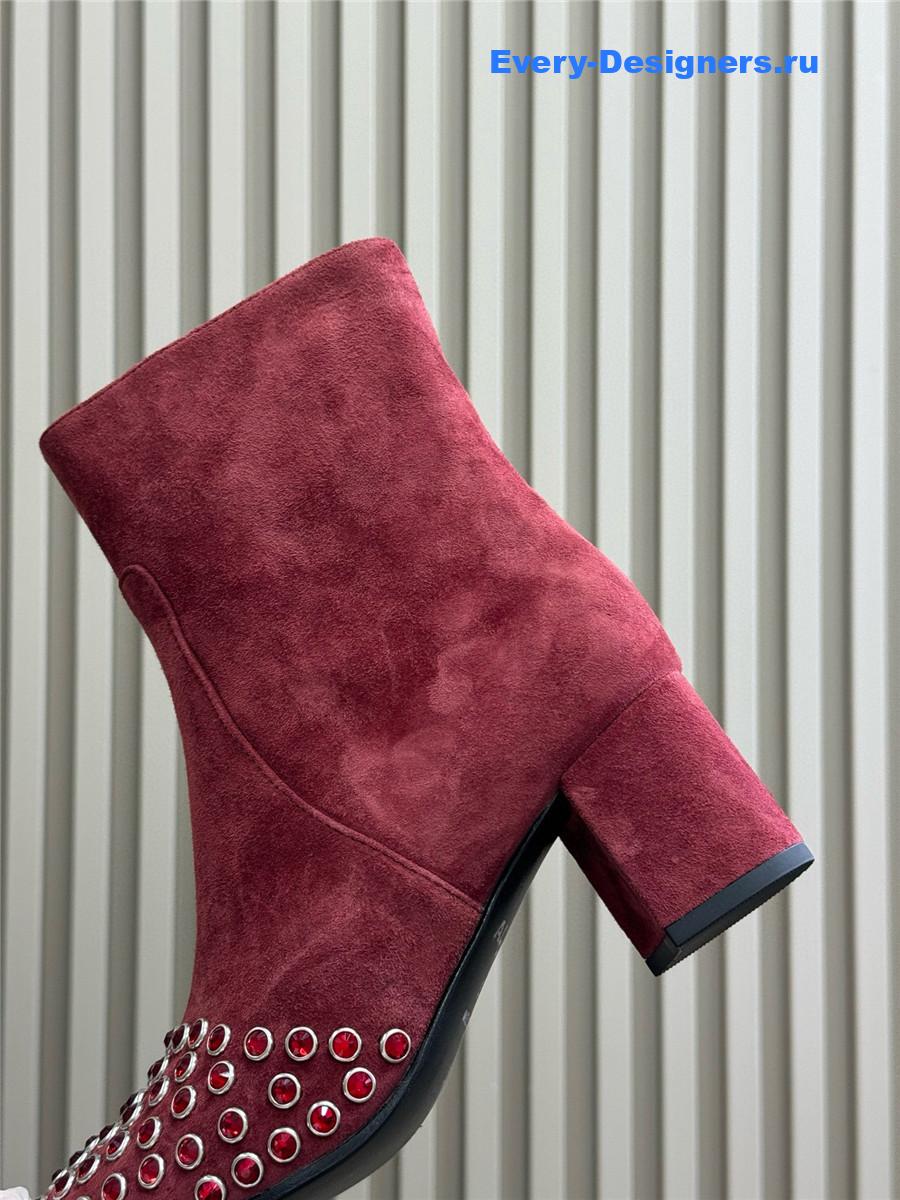 Alaïa Burgundy Suede Leather Crystal Ankle Boots