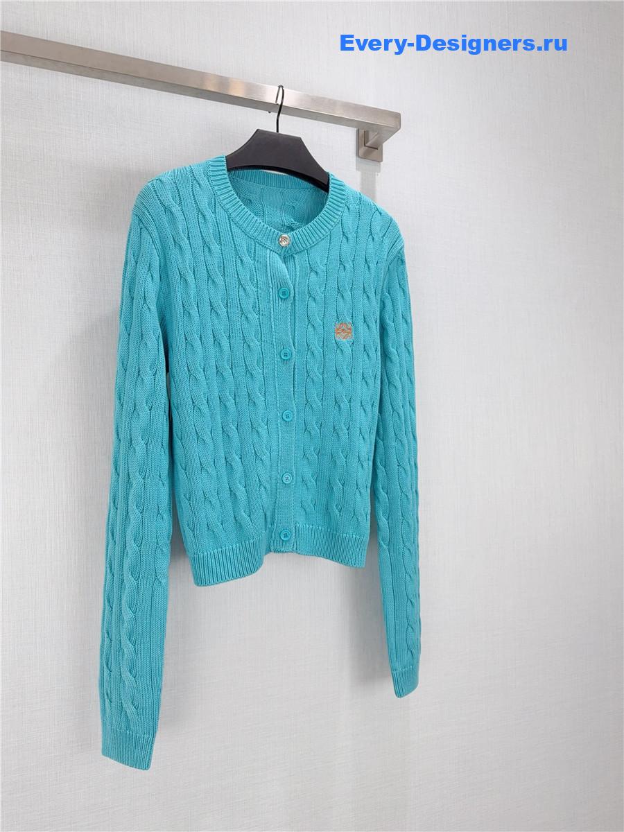 L0ew* blue cable-knit logo-embroidered cardigan