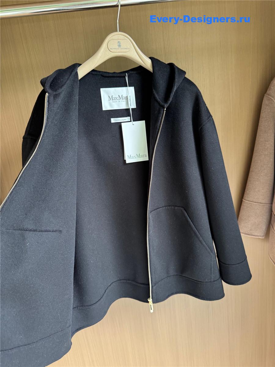 Max Mara Black Hooded Cashmere Coat