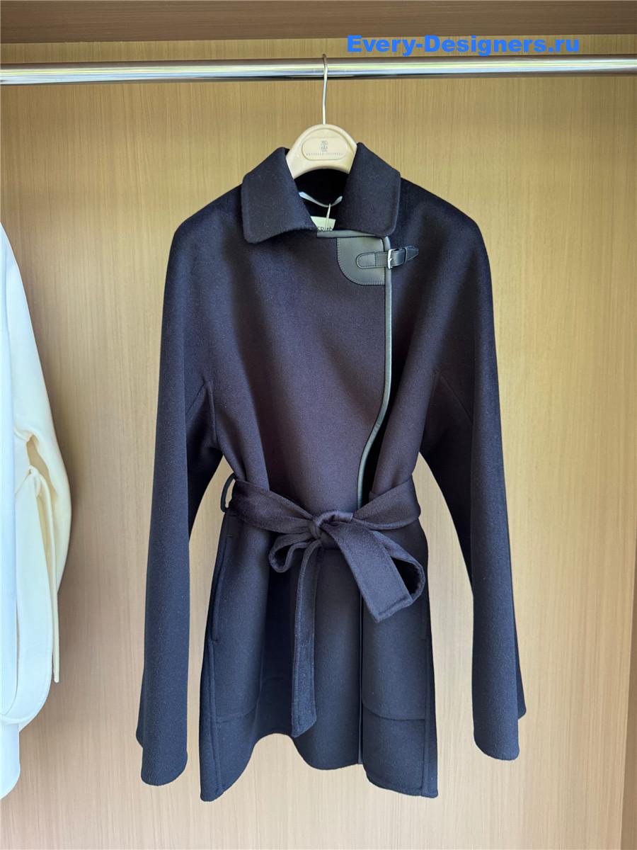 H**me5 leather buttons navy cashmere coat