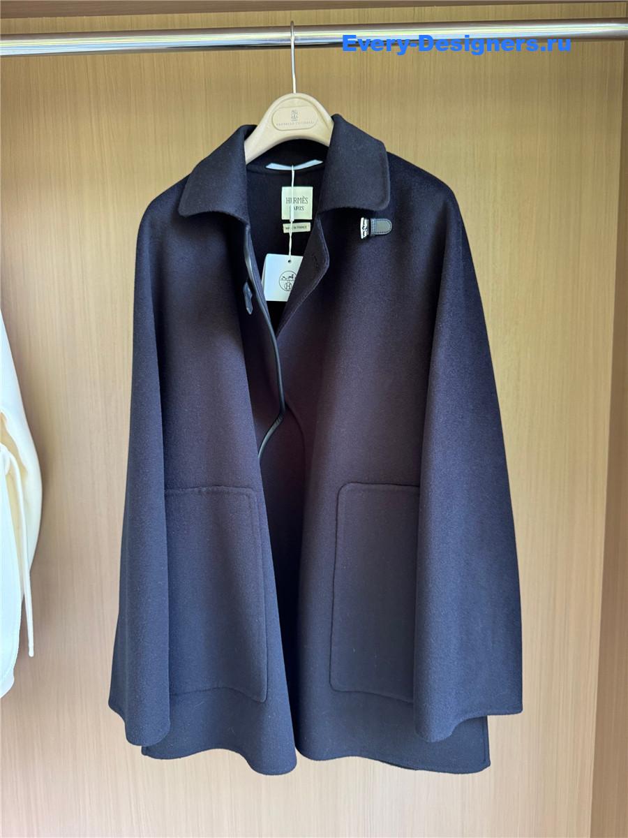 H**me5 leather buttons navy cashmere coat
