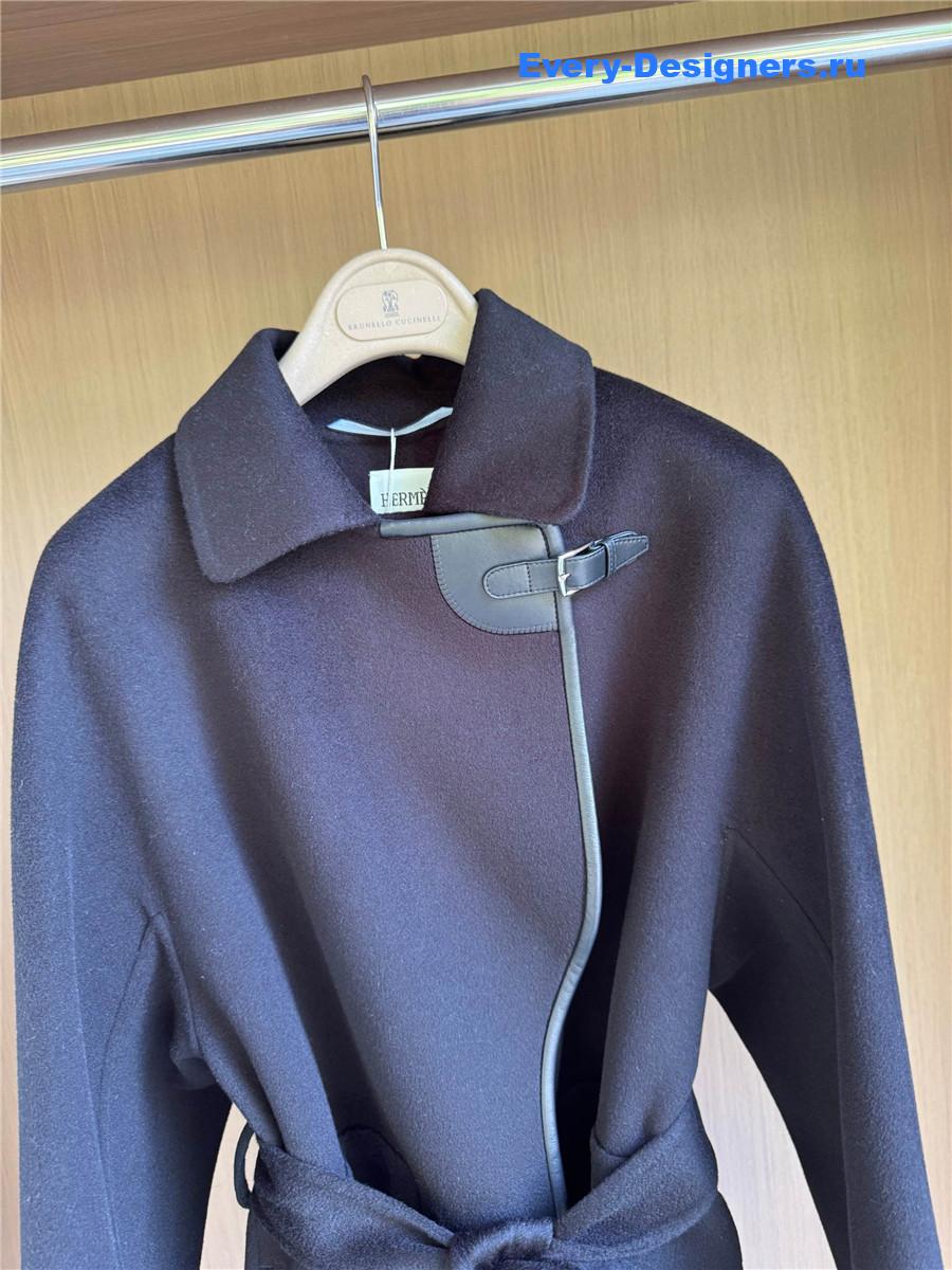 H**me5 leather buttons navy cashmere coat