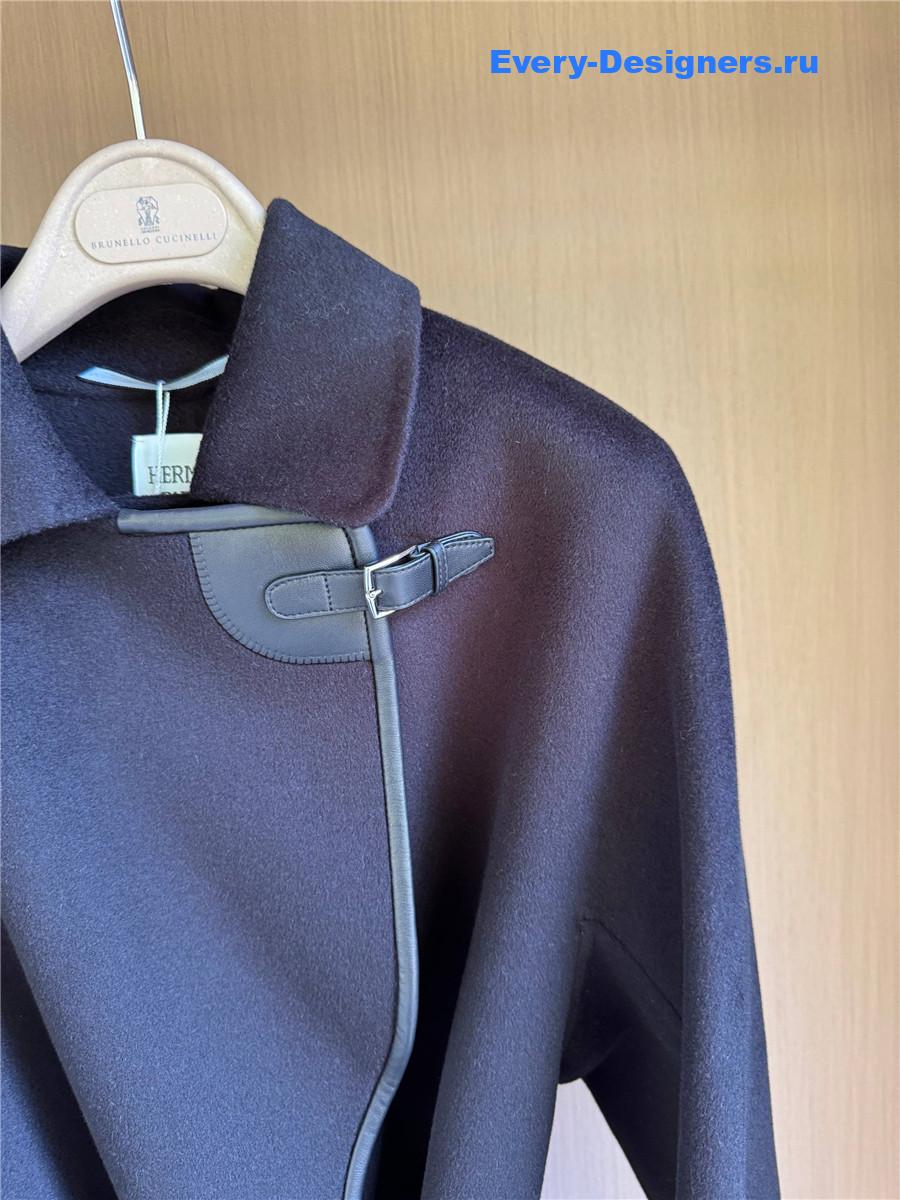H**me5 leather buttons navy cashmere coat