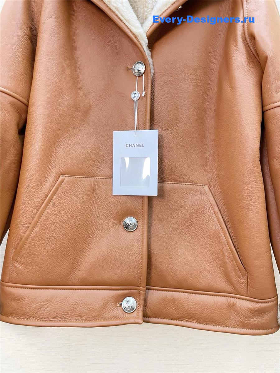 Ch**el brown shearling cropped coat