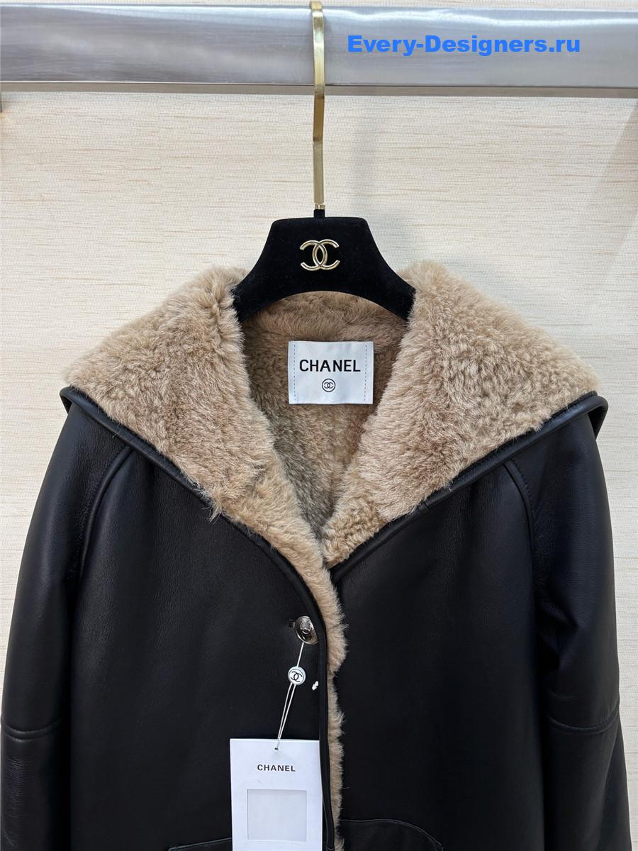 Ch**el black hooded shearling coat