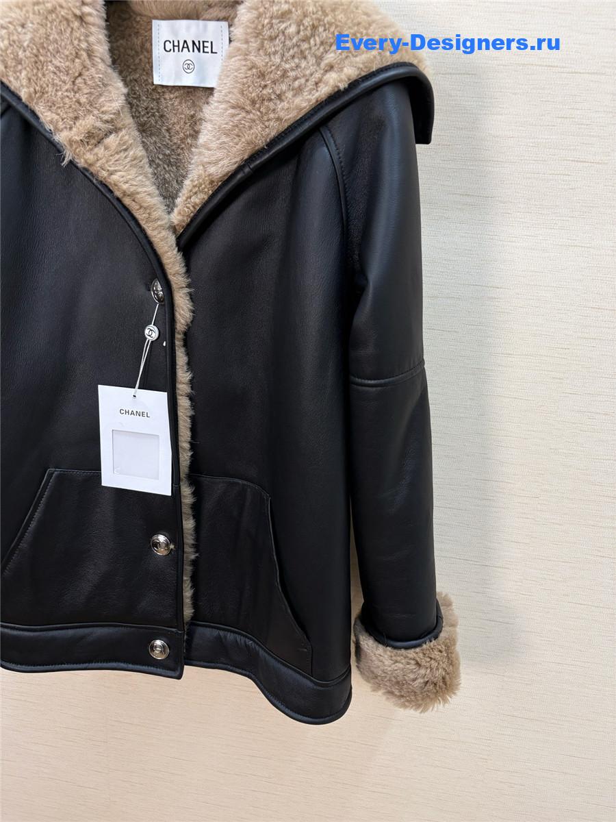 Ch**el black hooded shearling coat