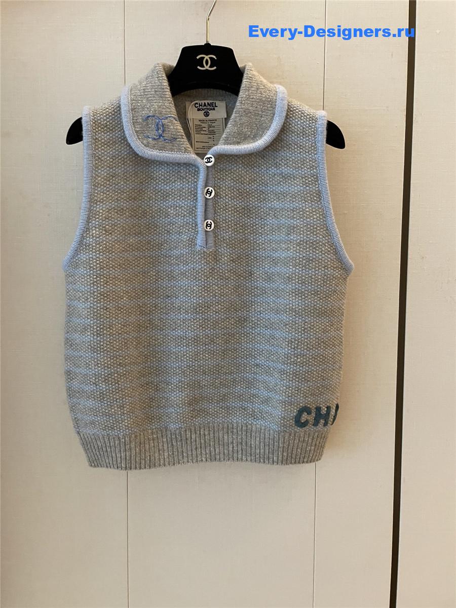 Ch**el cc grey striped sleeveless tank top