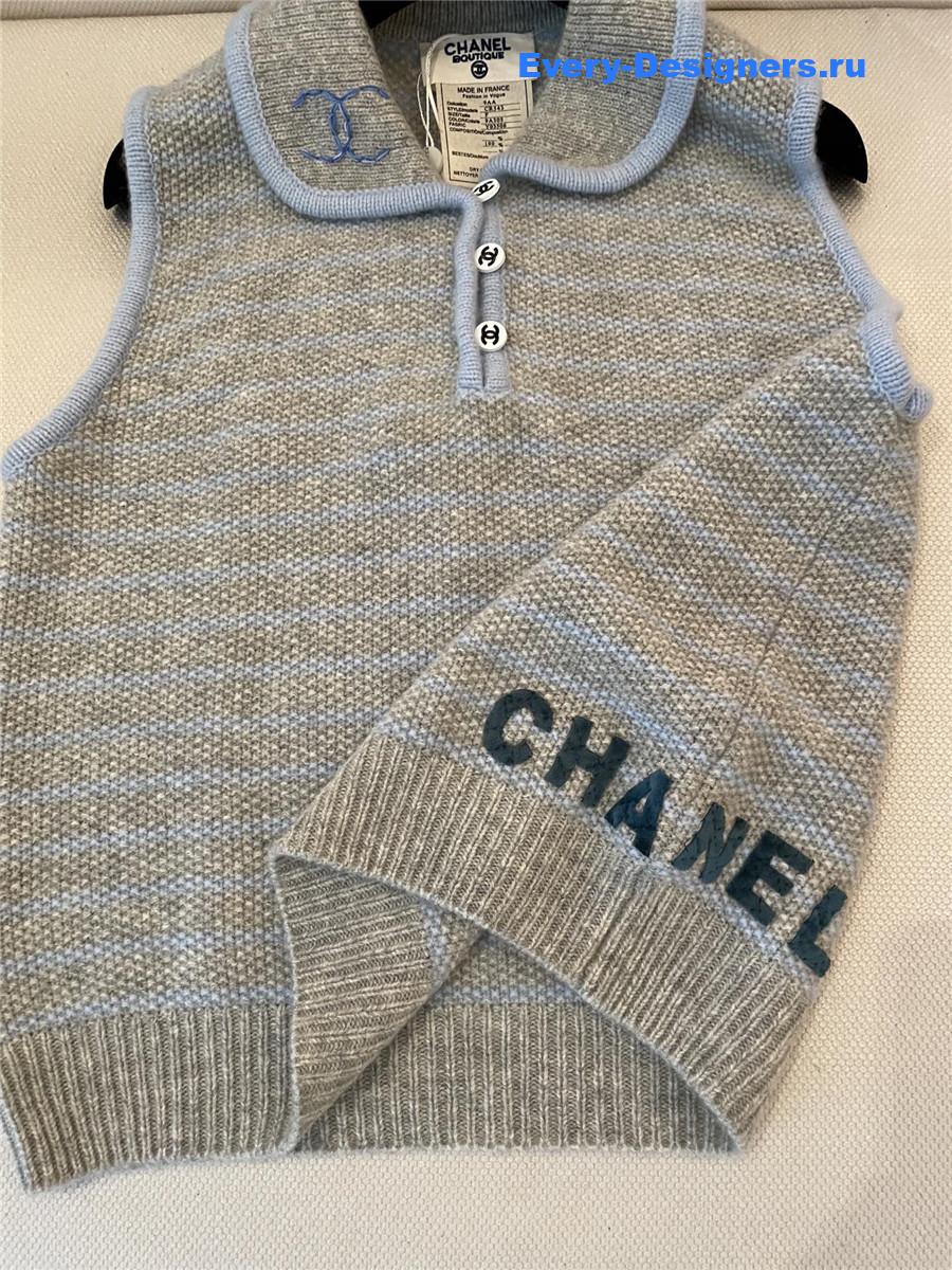 Ch**el cc grey striped sleeveless tank top