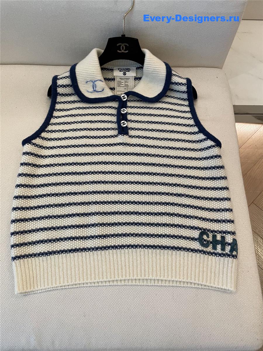 Ch**el cc lapel striped sleeveless vest