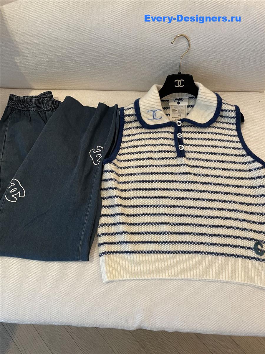 Ch**el cc lapel striped sleeveless vest