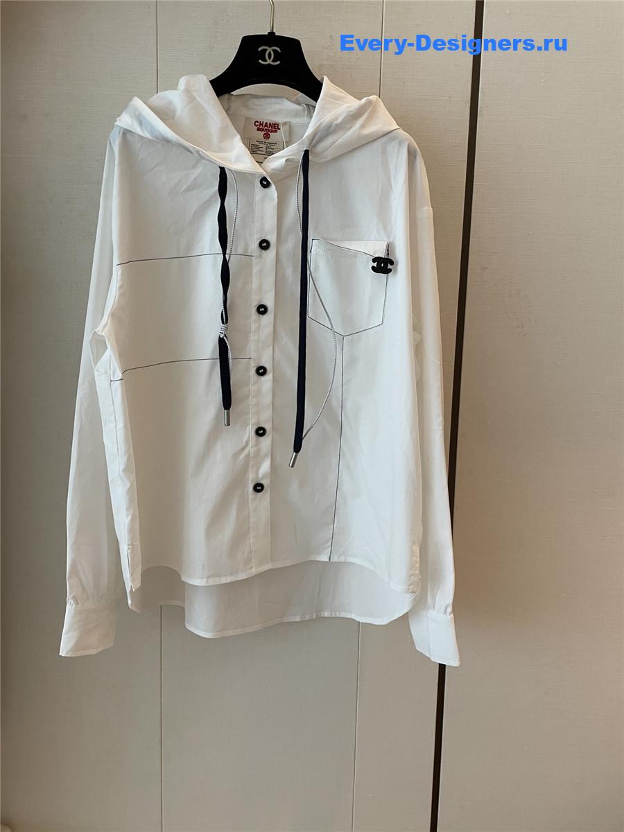 Ch**el white hooded drawstring shirt