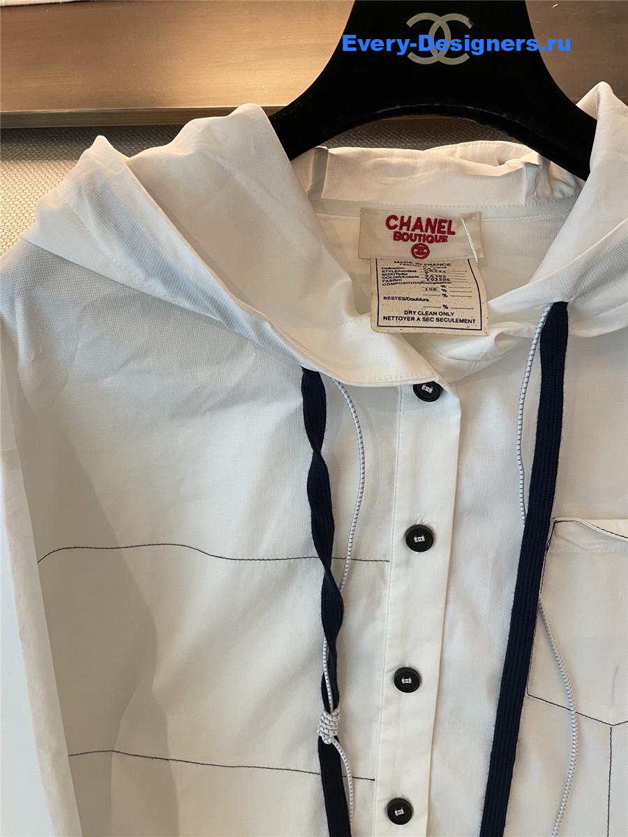 Ch**el white hooded drawstring shirt