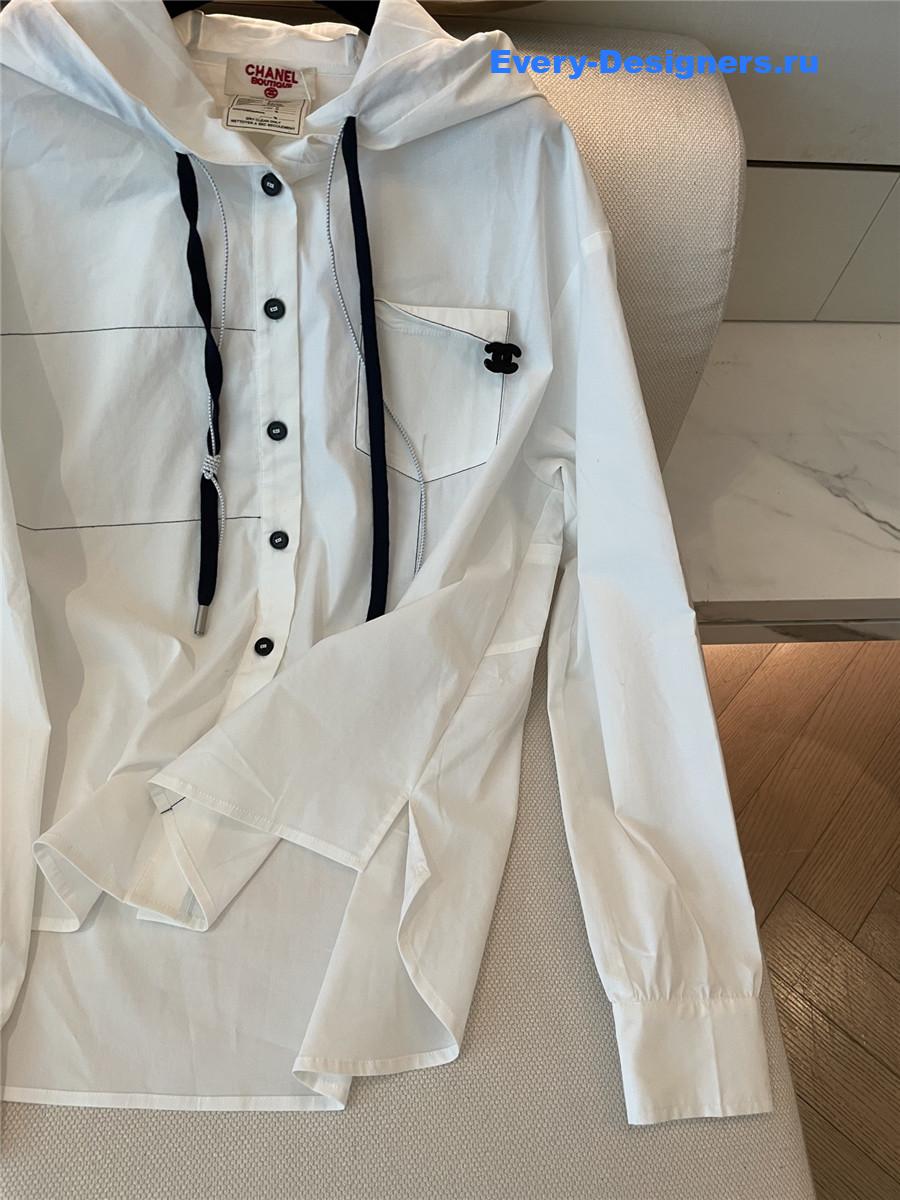 Ch**el white hooded drawstring shirt