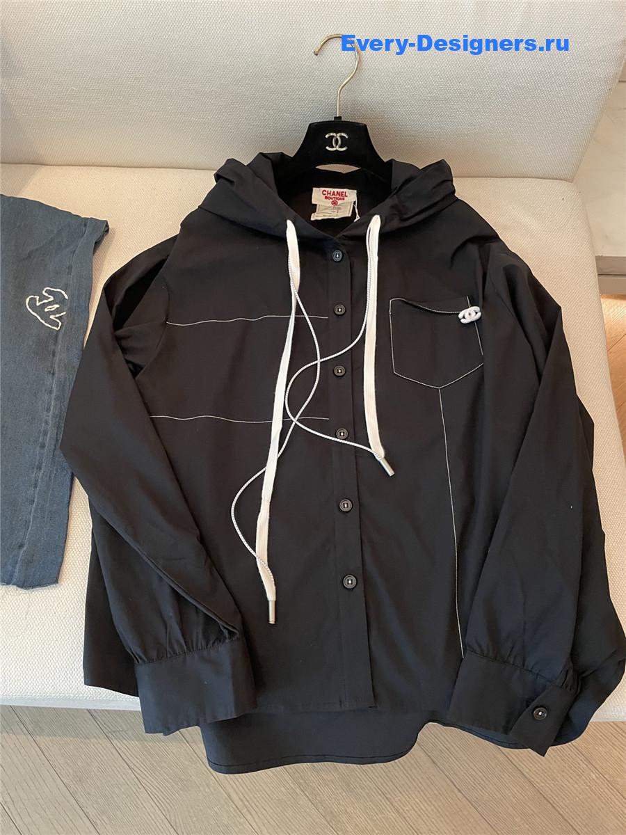 Ch**el black hooded drawstring shirt