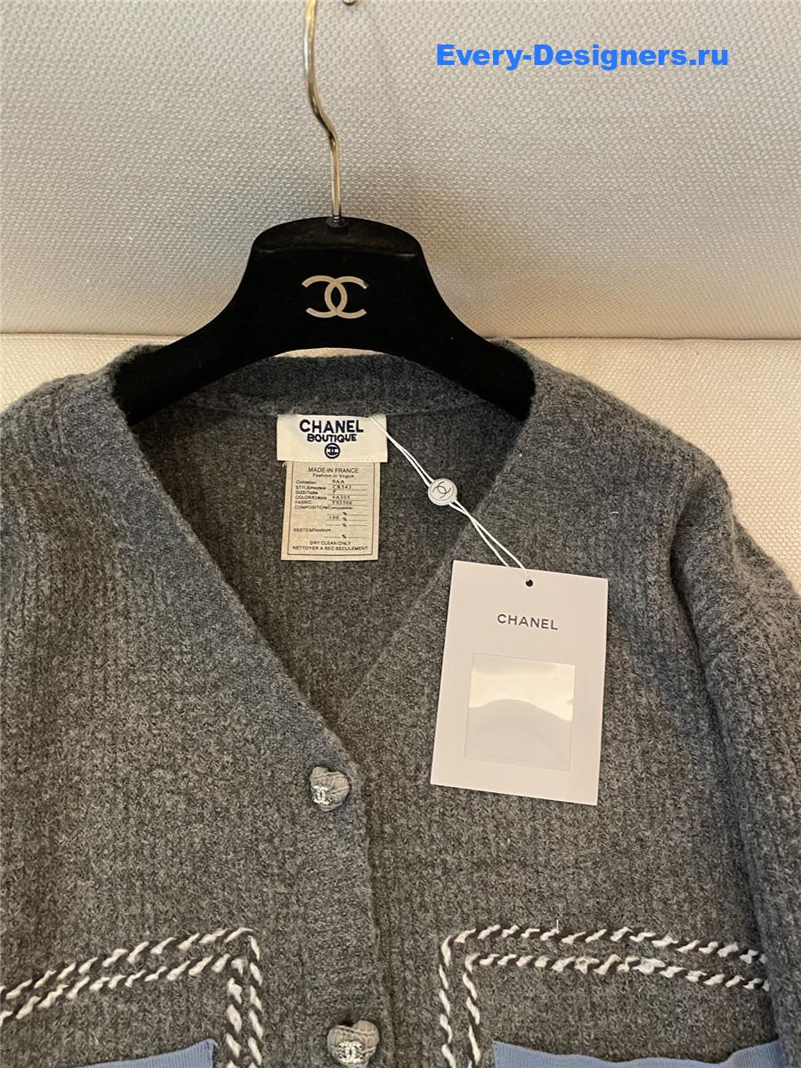 Ch**el v-neck grey wool knitted cardigan