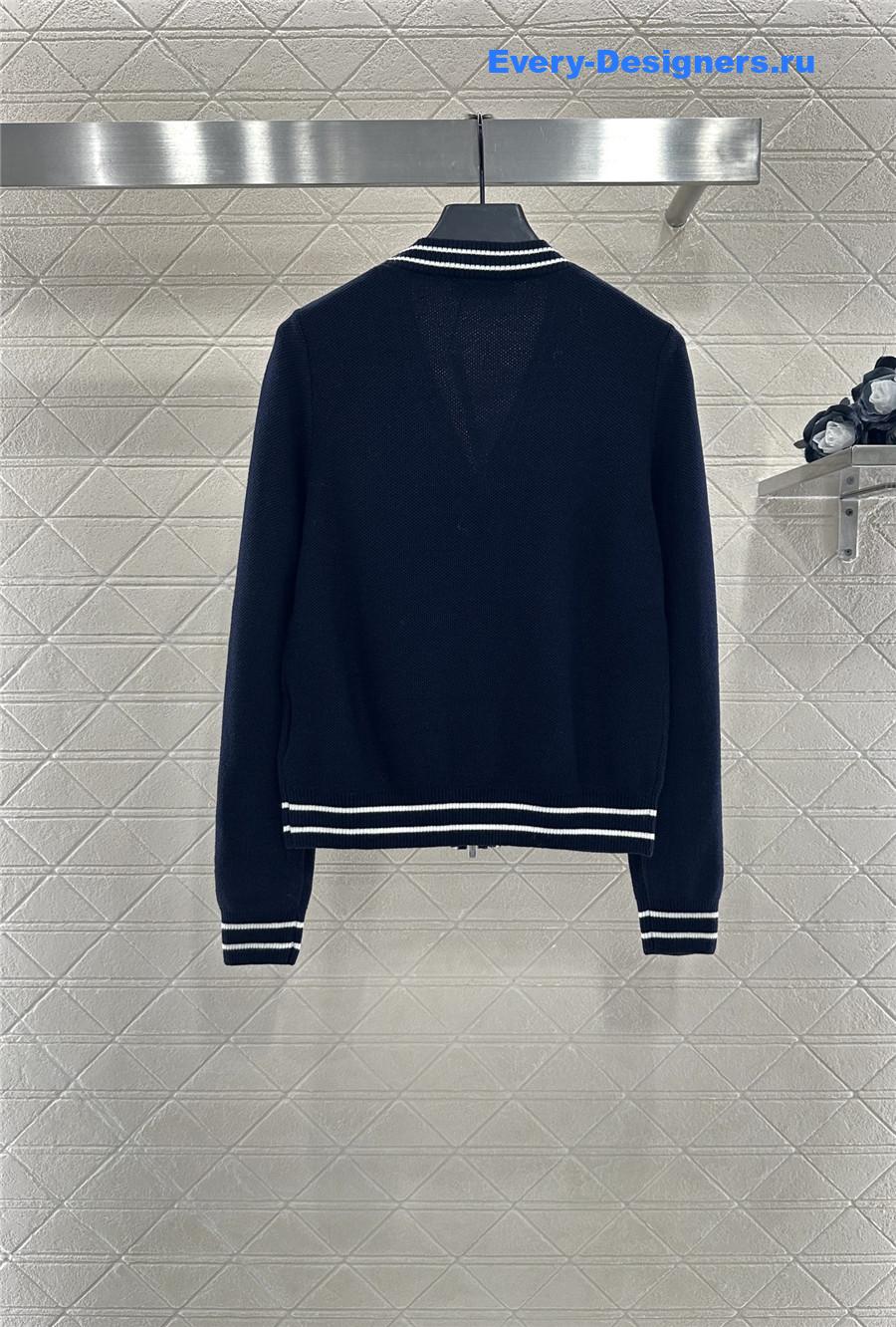 Miu Miu navy V-neck striped knitted cardigan