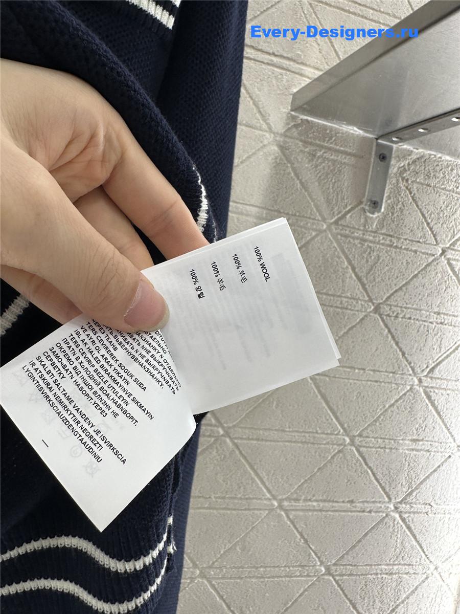 Miu Miu navy V-neck striped knitted cardigan