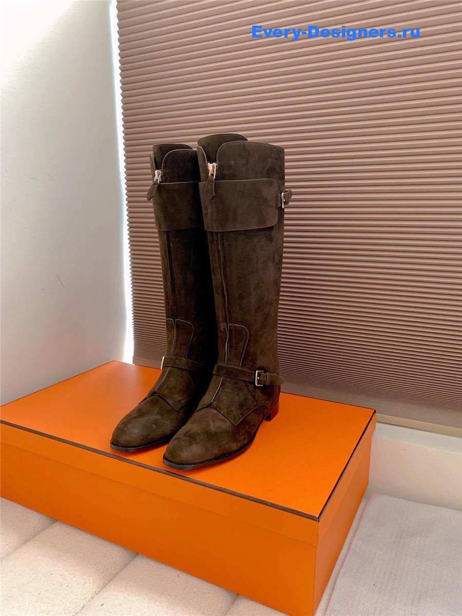 H**me5 dark brown suede front zip riding boot