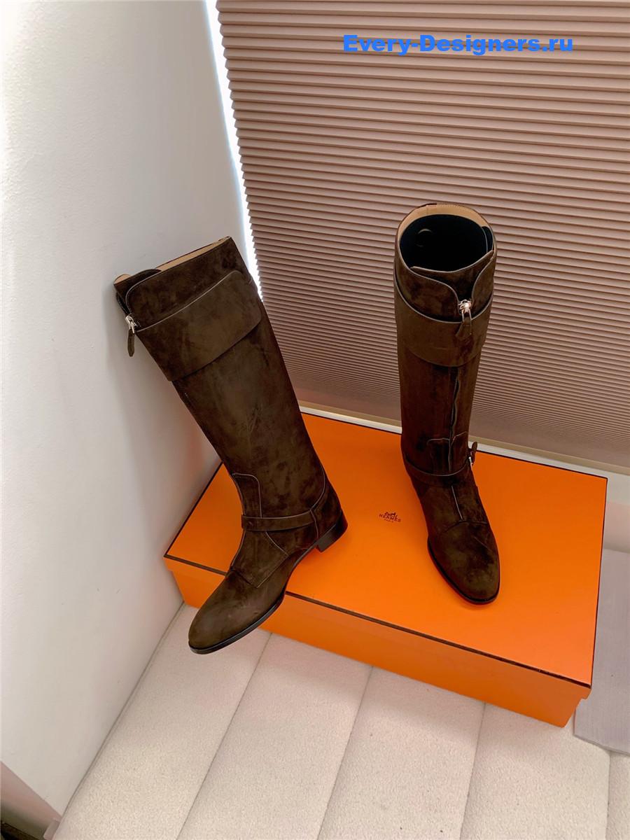 H**me5 dark brown suede front zip riding boot