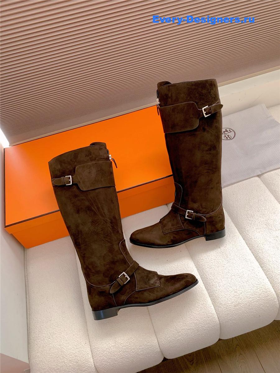 H**me5 dark brown suede front zip riding boot