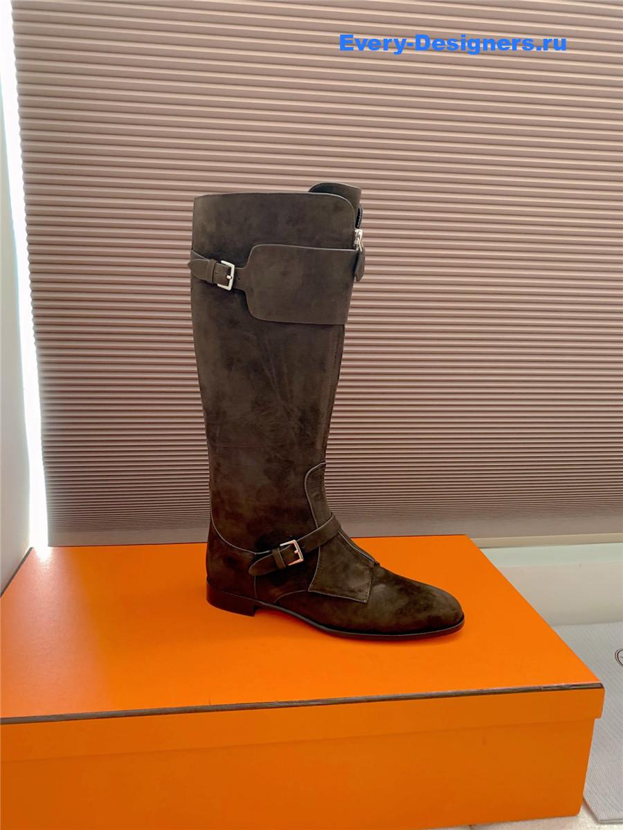 H**me5 dark brown suede front zip riding boot