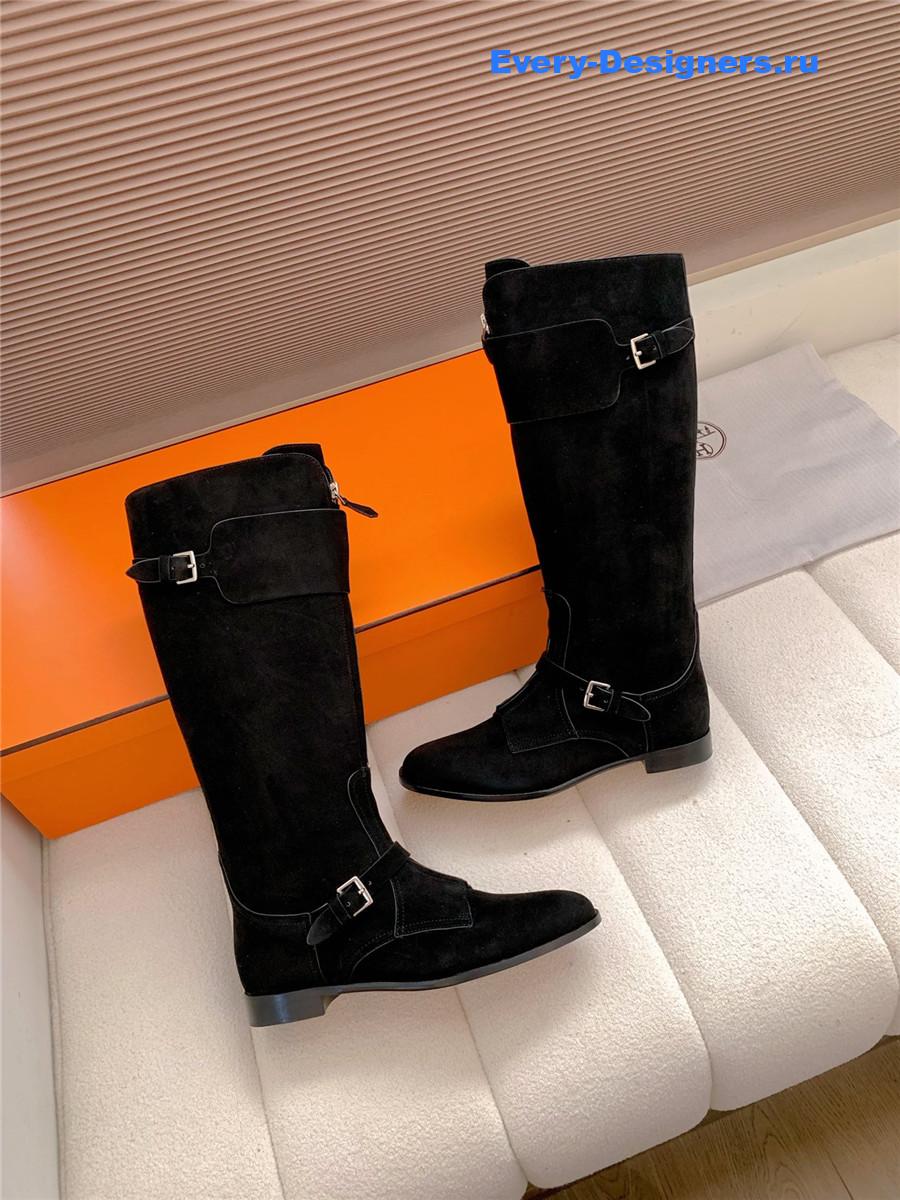 H**me5 black suede front zip riding boot