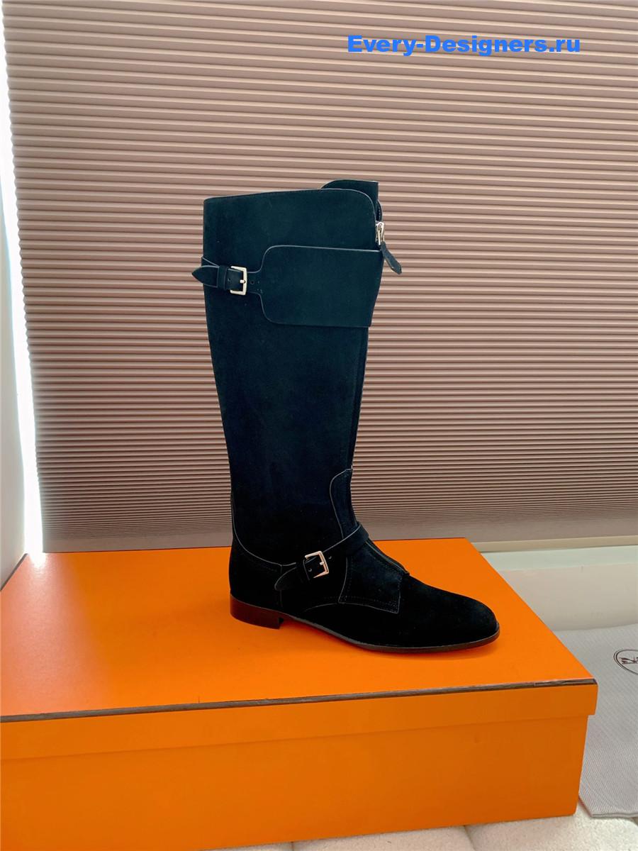 H**me5 black suede front zip riding boot