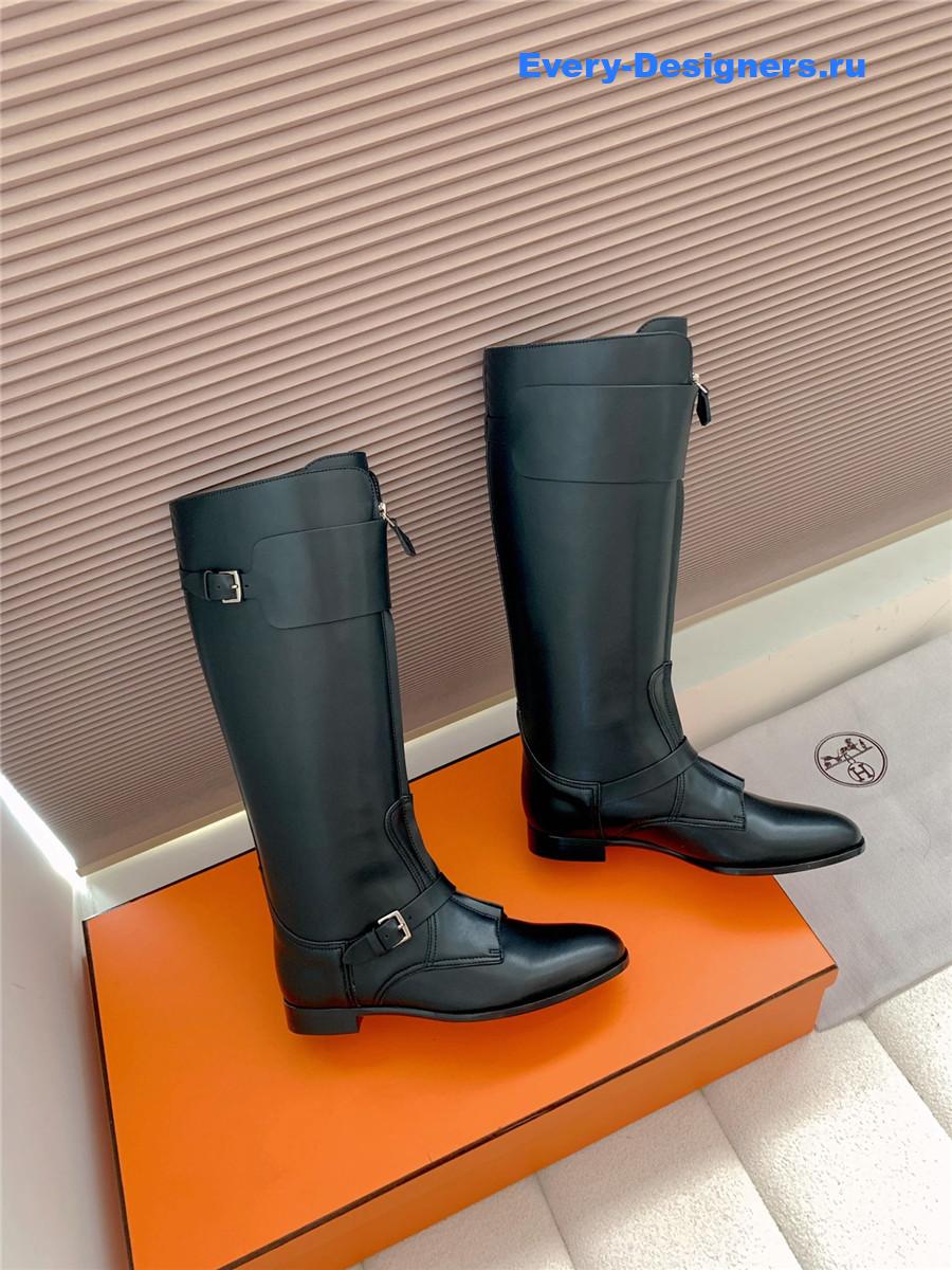 H**me5 black leather front zip riding boot