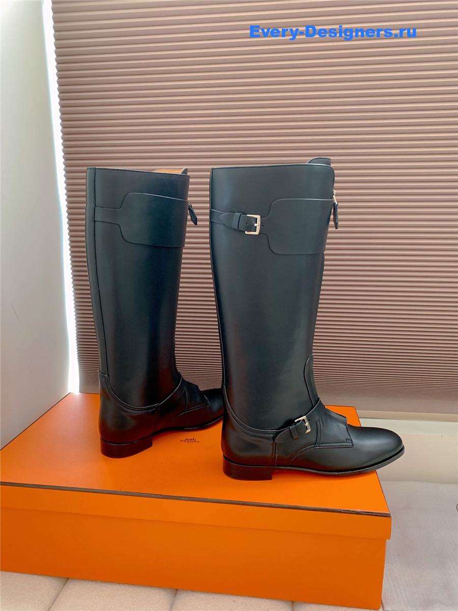 H**me5 black leather front zip riding boot