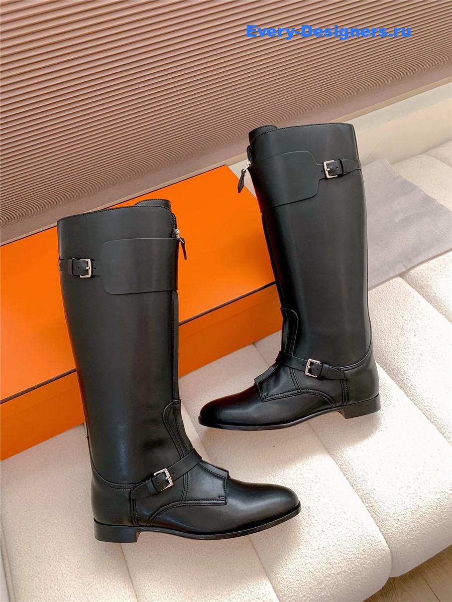 H**me5 black leather front zip riding boot