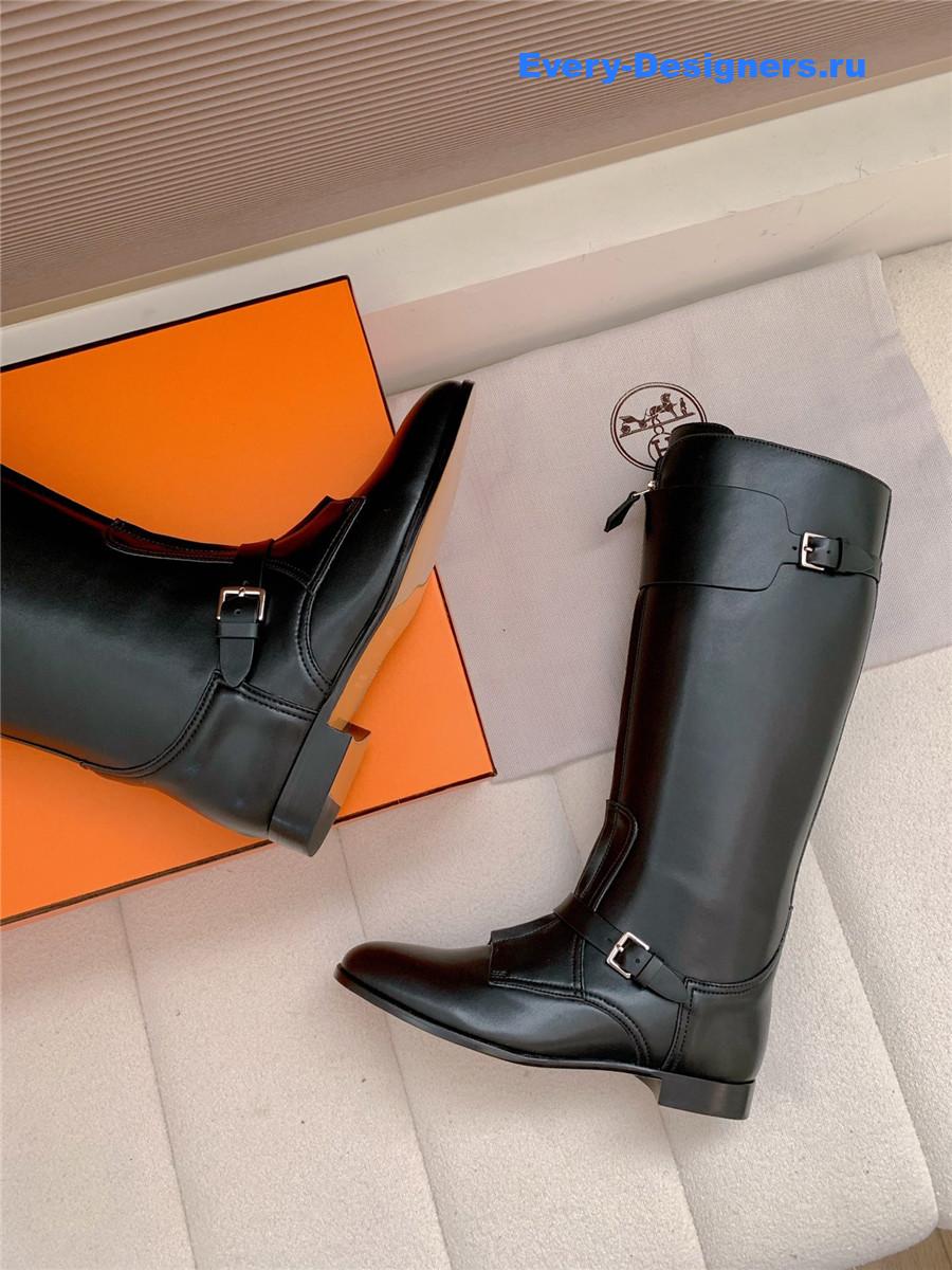 H**me5 black leather front zip riding boot