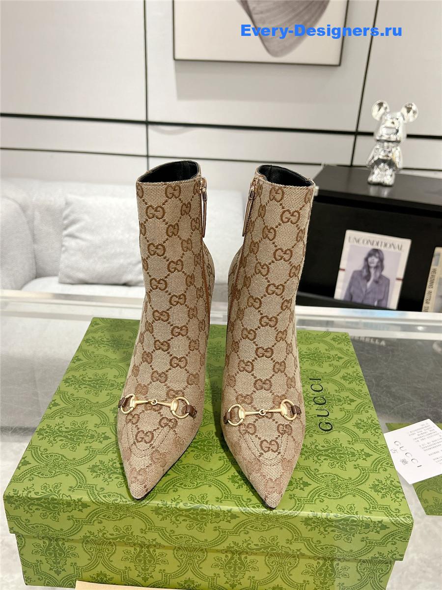 Gvc*1 brown gg canvas horsebit ankle booties