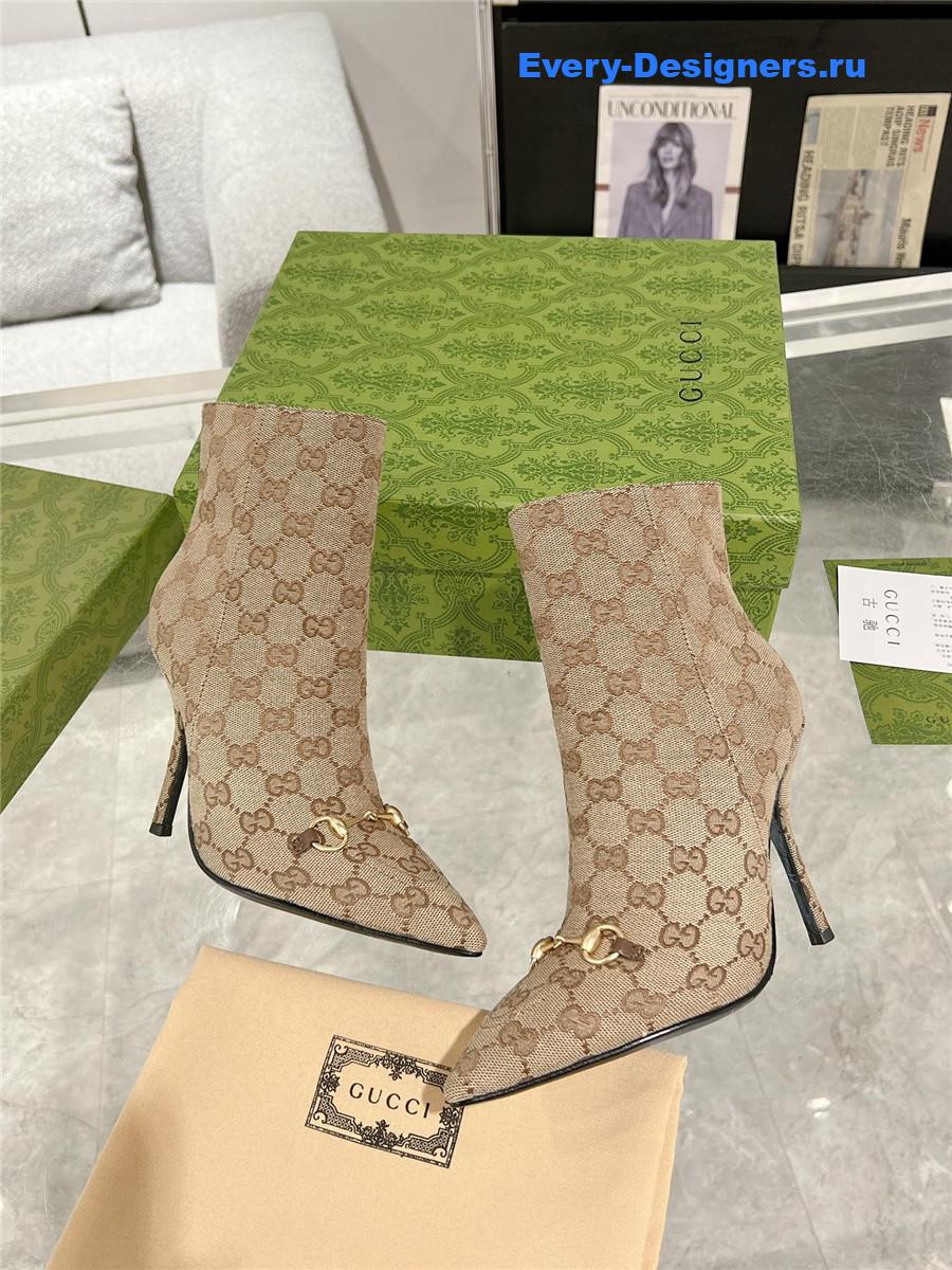 Gvc*1 brown gg canvas horsebit ankle booties