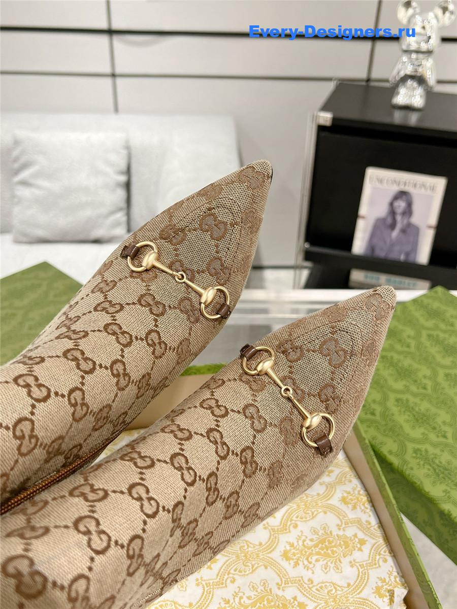 Gvc*1 brown gg canvas horsebit ankle booties