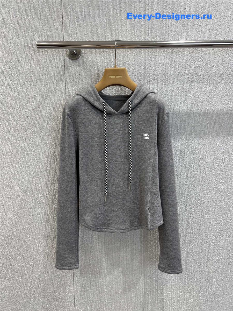 Miu Miu Grey Hooded Sweatshirt & Wide-Leg Pants Set