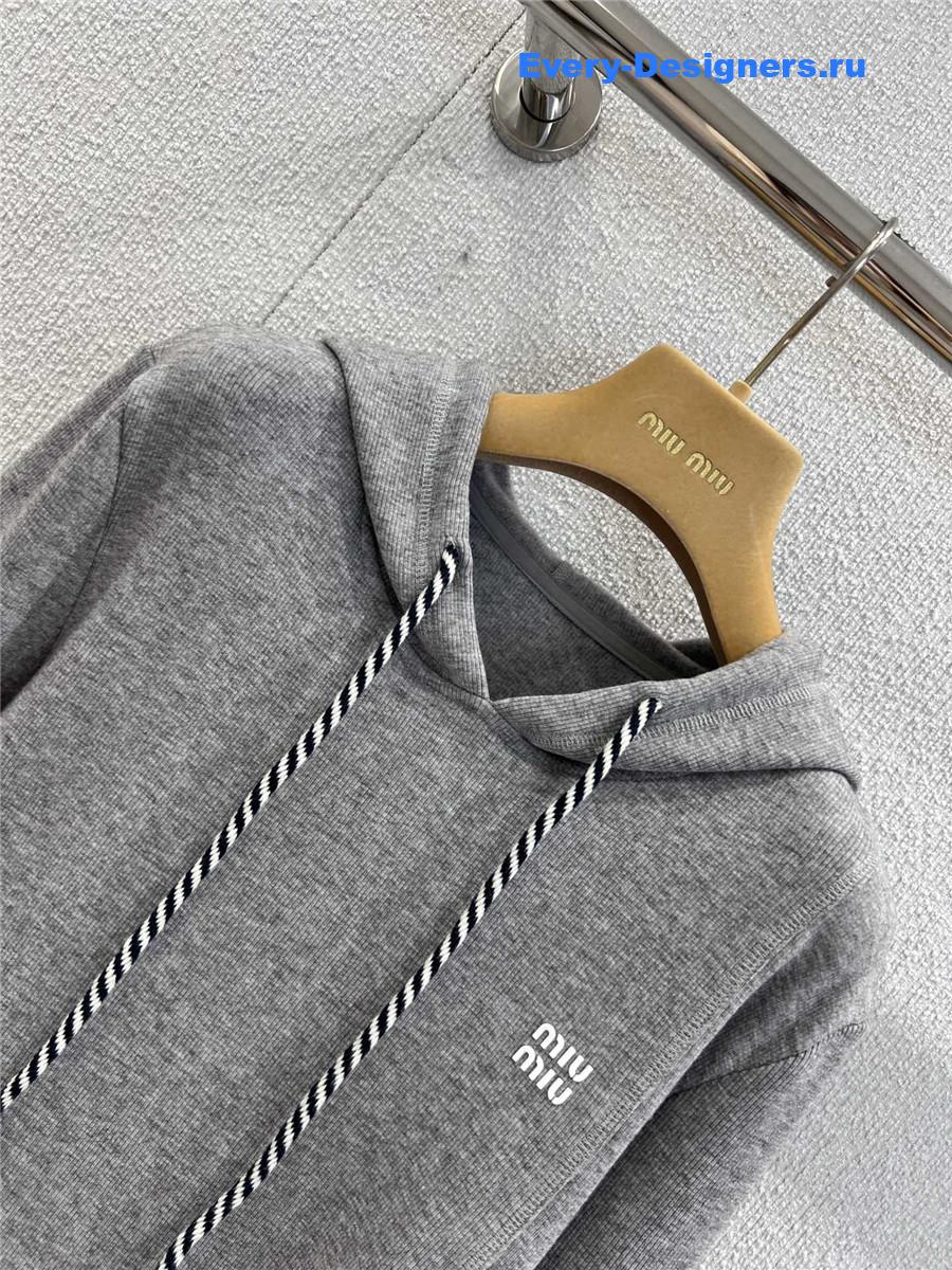 Miu Miu Grey Hooded Sweatshirt & Wide-Leg Pants Set