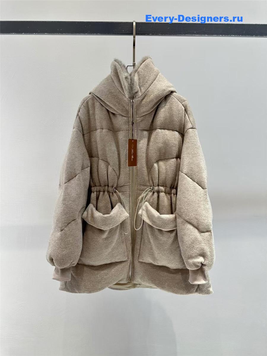 L0r0 P1ana beige mink cashmere crew neck hooded jacket