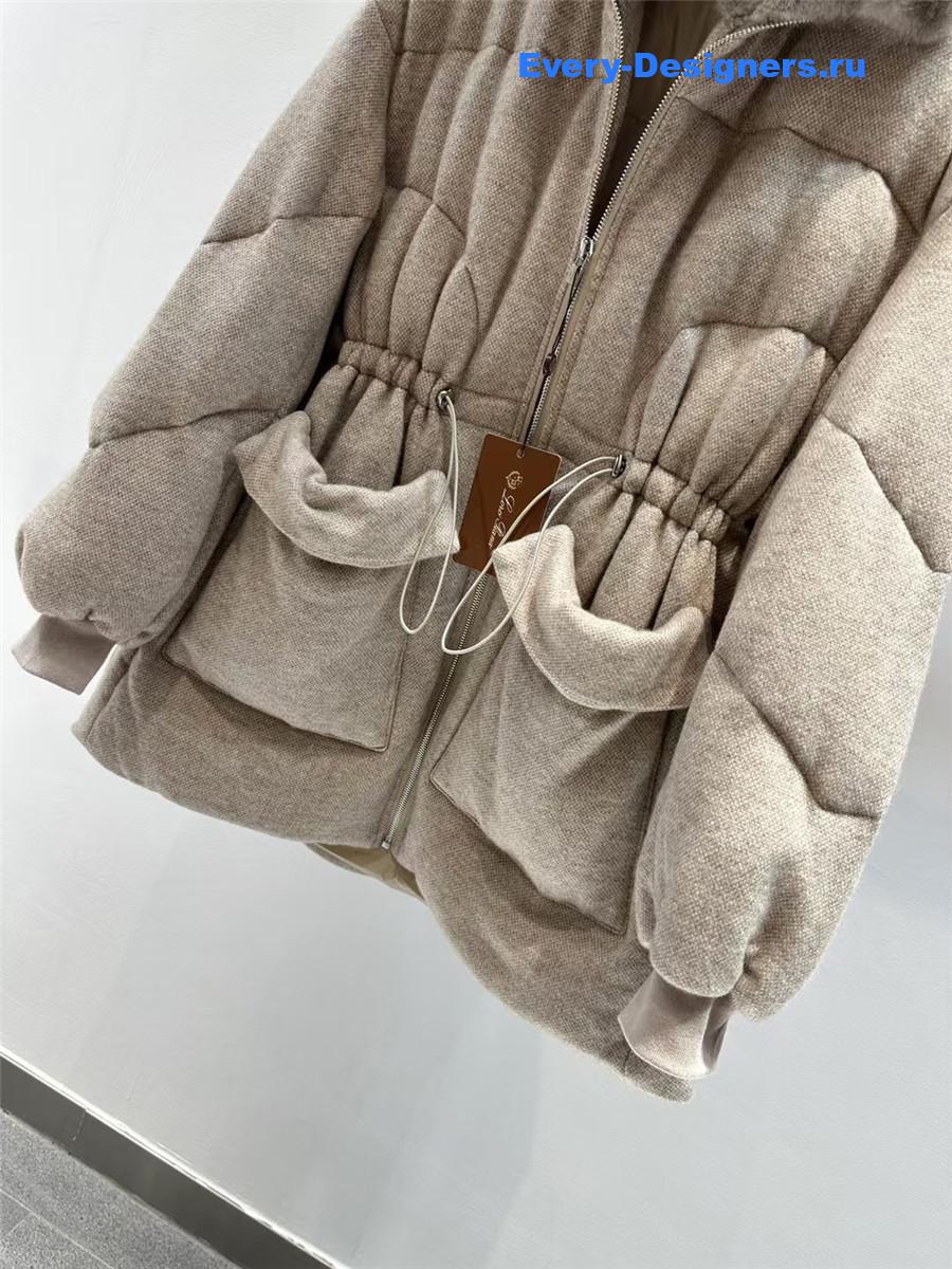 L0r0 P1ana beige mink cashmere crew neck hooded jacket