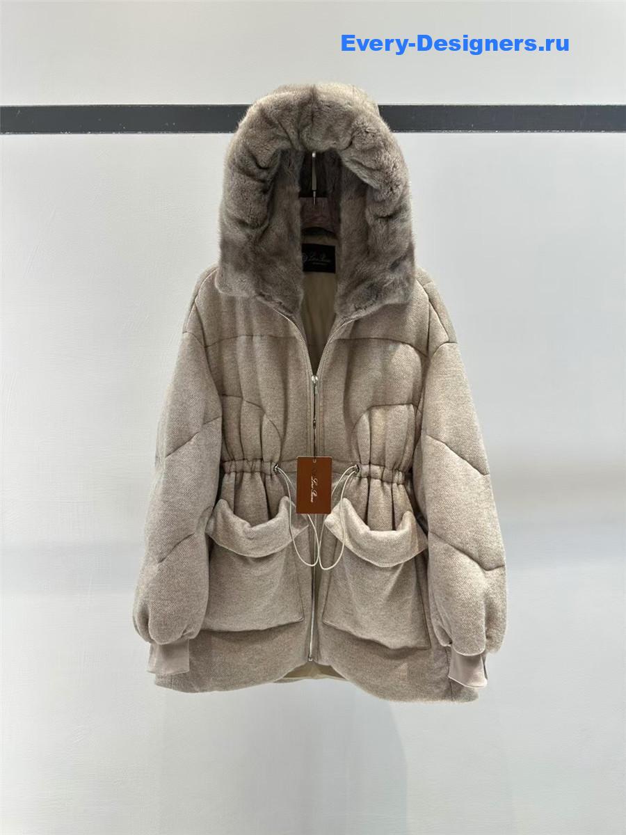 L0r0 P1ana beige mink cashmere crew neck hooded jacket
