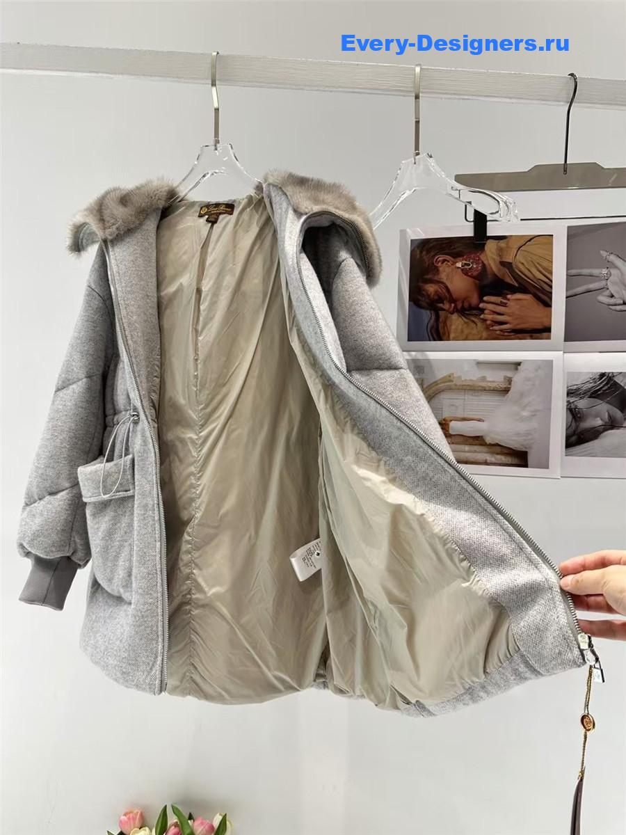 L0r0 P1ana gray mink cashmere crew neck hooded jacket