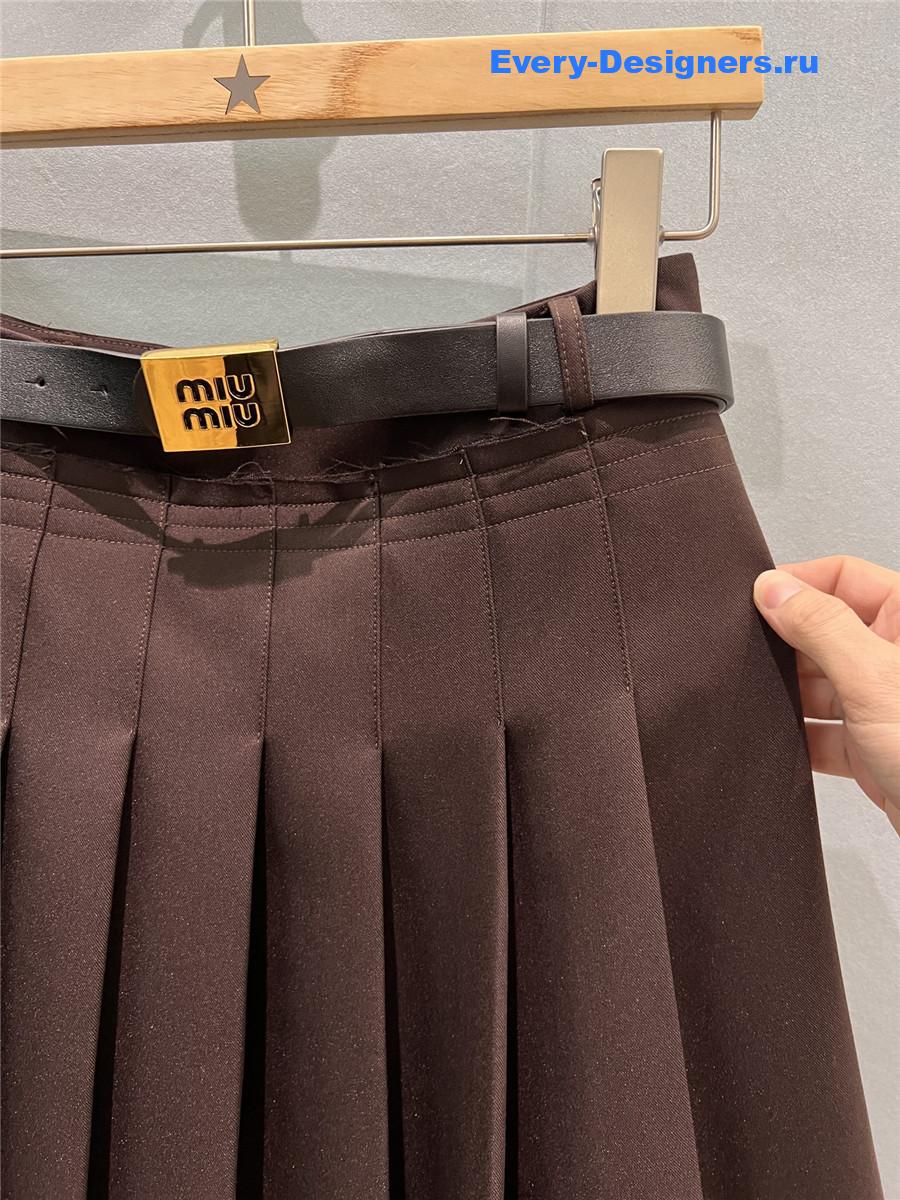 Miu Miu metal buckle belt pleated long skirt