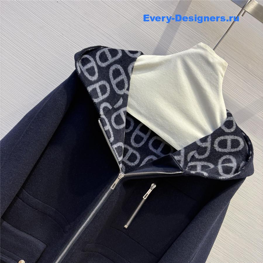 H**me5 navy double logo wool jacquard hooded coat